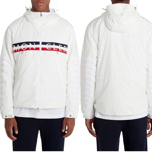 Moncler men’s jacket olarques giubotto down white hoodie size 4/ large..NEW - Picture 1 of 15